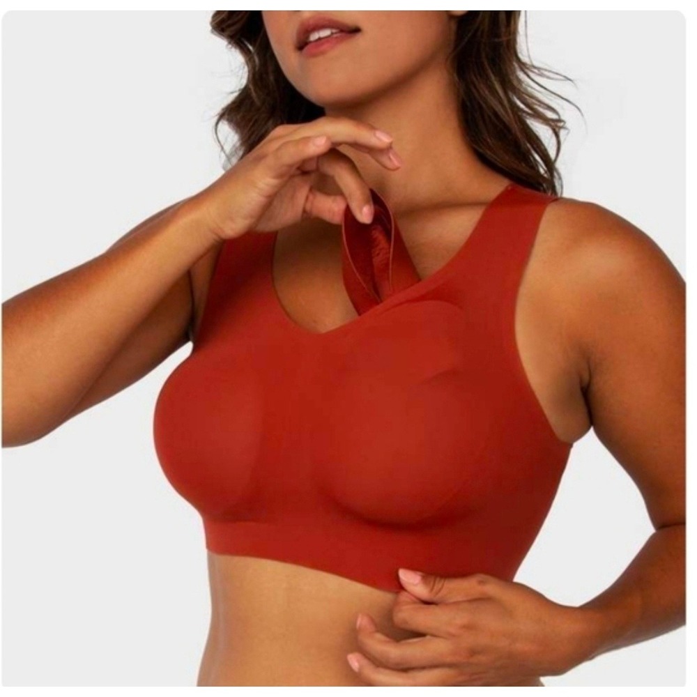 Evelyn Bobbie Womens The Defy Wireless Seamless Bralette Bra Rust XL